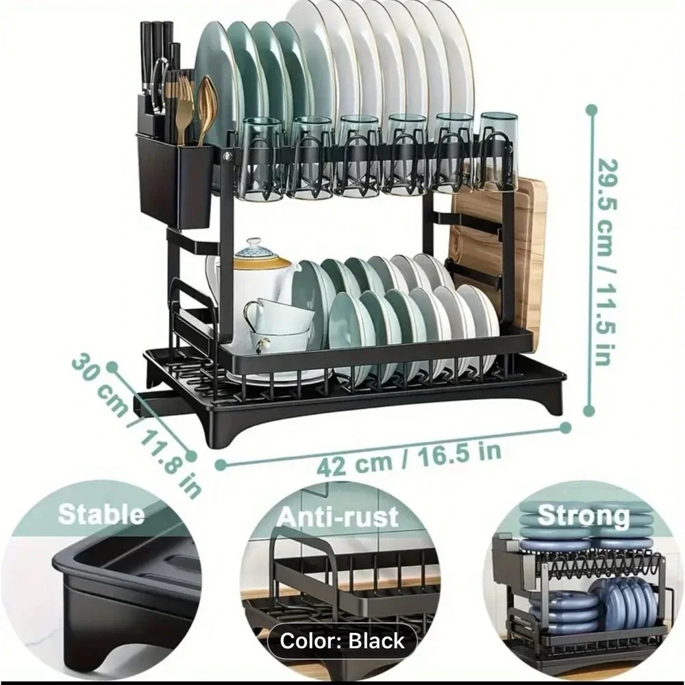 Multi-Functional 2-Tier Waterproof Drying Rack Black New